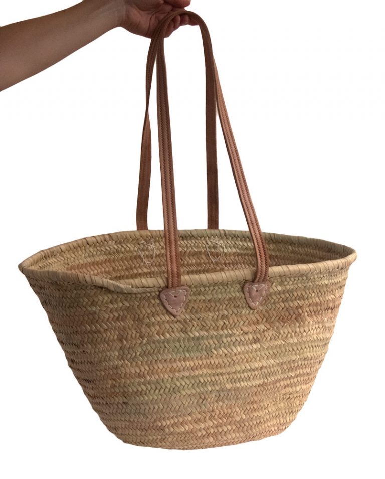 Long Leather Handled French Market Basket