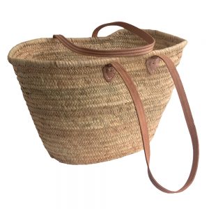 Long Leather Handled French Market Basket