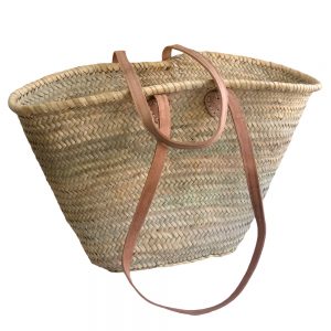 Long Leather Handled French Market Basket