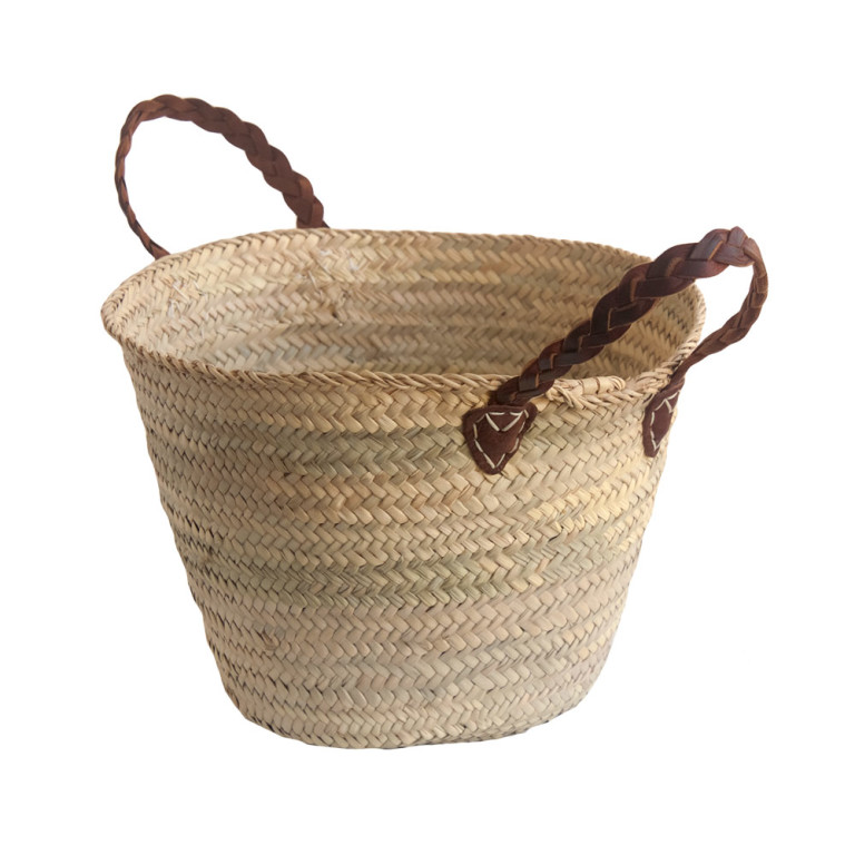 Small Shopping Basket with Plaited Leather Handles