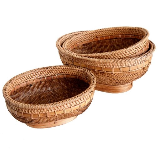 Set of 3 Oval Bamboo Rice Bowls