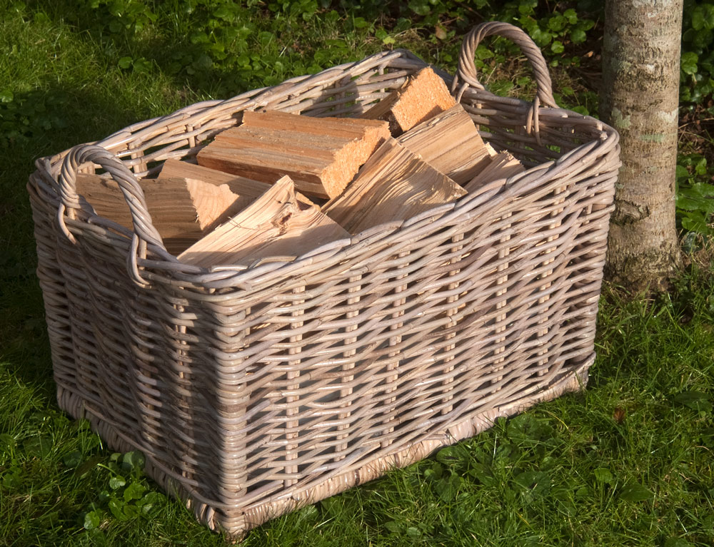 Oblong Greywash Log Basket Kosmopolitan