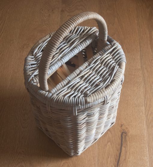 grey wicker kindling basket