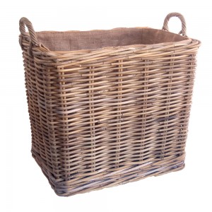 grey lined wicker log basket