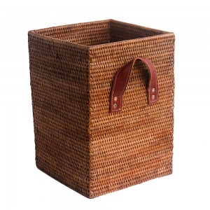 Square WastePaper Basket with Leather Handles