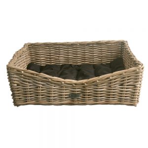 Oblong Grey Wicker Dog Basket in 3 Sizes