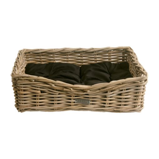 Small Grey Oblong Dog Basket-with-Cushion