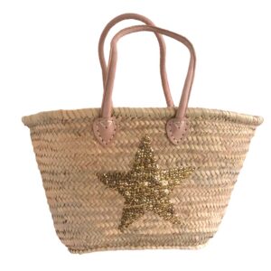 French Market Basket with Gold Sequin Star and Half Shoulder Handles