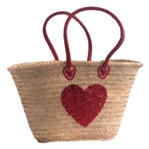 Half Shoulder French Market Basket with Red Sequin Heart