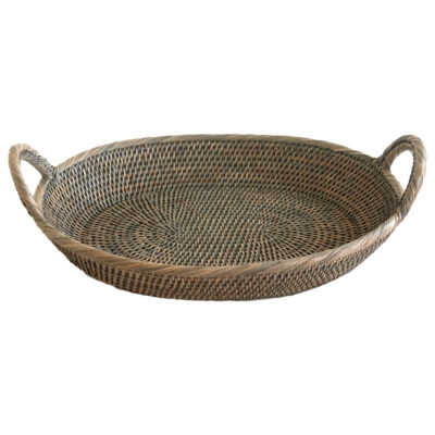 Oval Grey Tray Basket with Handles in 2 Sizes