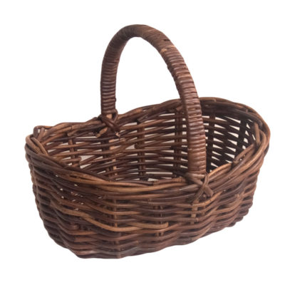 Small Dark Rattan Scooped Shopping Basket