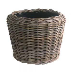Round Grey Rattan Planter with Plastic Liner