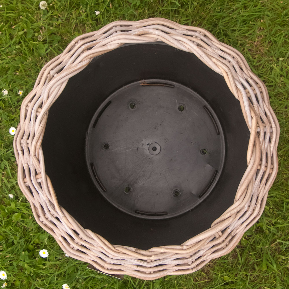 Round Grey Rattan Planter with Plastic Liner