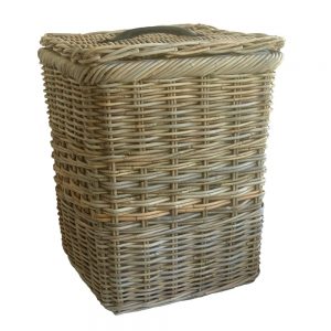 Square Grey Lined Laundry Basket with Lid