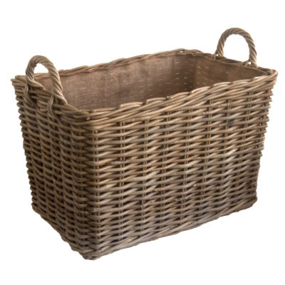 Large Oblong Grey Lined Log Basket