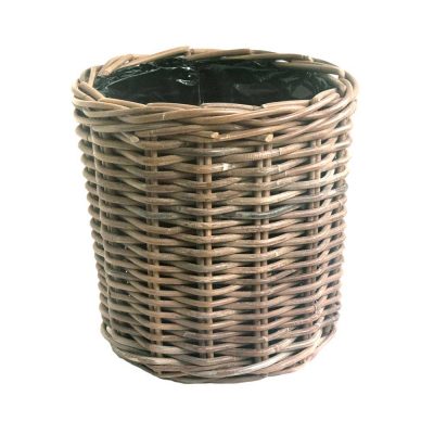 Round Grey Rattan Basket with Liner