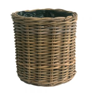 Round Grey Rattan Wastepaper Basket with Liner