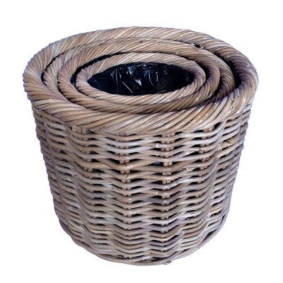 Round Grey Rattan Planter with Plastic Liner in 4 sizes