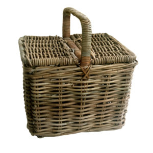 Grey Rattan Picnic Basket with Double Lid