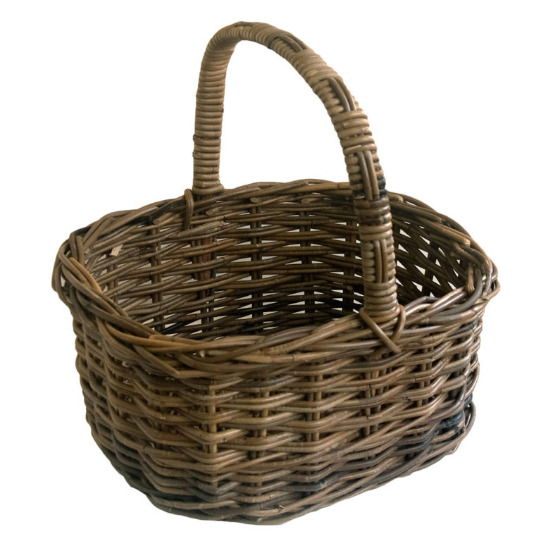 Large Grey Wicker Shopping Basket with a Handle