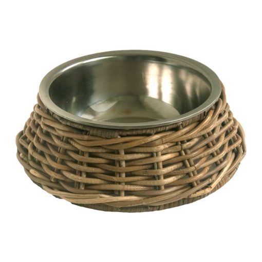 Stainless Steel Pet Bowl with Wicker Holder