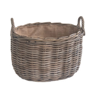 Small Grey Oval Log Basket with Jute Lining