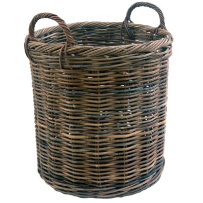 Large Round Grey Log Basket with Handles