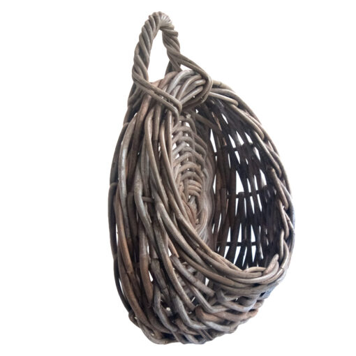 Side View of Round Grey Rattan Wall Hanging Planter