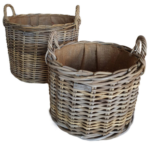 Lined Round Grey Log Basket in 2 sizes