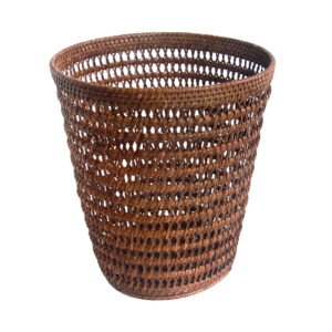 Round Open Weave Rattan Wastepaper Basket