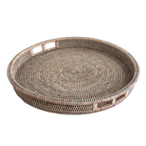 Round Grey Rattan Drinks Tray