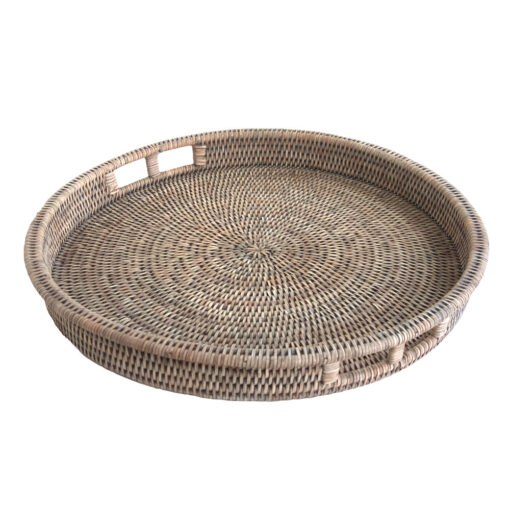 Round Grey Drinks Tray with hand holes