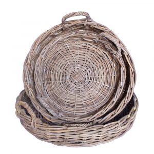 Round Grey Rattan Tray with Handles in 3 sizes