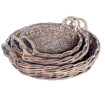 Round Grey Rattan Tray with Handles in 3 sizes