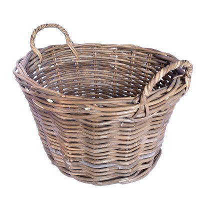 Grey Oval Rattan Clothes Basket