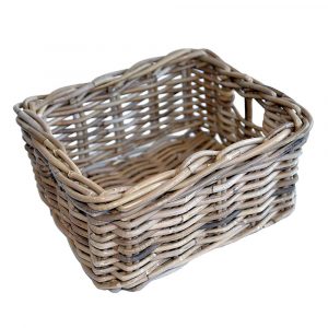 Small Oblong Greywash Rattan Tray